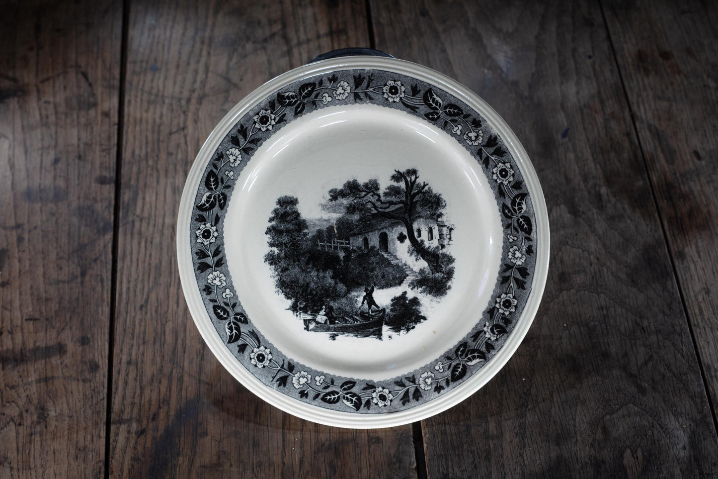 Rare Vintage Antique Elegant Ceramic Belgian Pottery Sepia Plate Bosh la Louviere Black and White Landscape Beautiful Details Perfect Gift