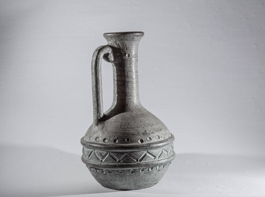 Vintage Elegant Partenon Ceramic Gray Vase Made in Spain Rustic Boho Pottery Pitcher Home Decor Mid-Century Spanish Art 1970s Gift Collector