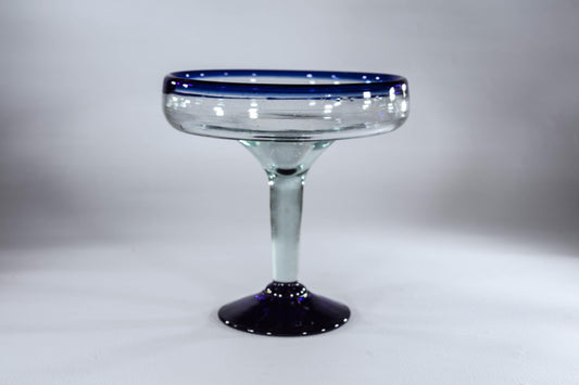 Hand Blown Vintage Margarita Glass Clear Glass with Blue Accents Retro 70s Glass British Pub Collectible Glass Martini Drink Barware Decor