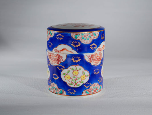 Vintage Chinese Porcelain Box Blue Floral Gold Imari Style Hand-Painted Jar Oriental Decor Asian Home Jewelery Handmade Art Collectible Gift