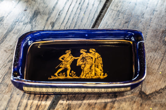 Vintage Greek 24K Gold Ashtray - Rare Nassos Rodos Souvenir - Collectible Ceramic Ancient Mythology Luxury Ceramic Home Decor Perfect Gift