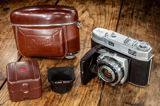 Vintage Rare Beautiful Film Camera Retina IIc Kodak Video 35mm rangefinder with original case, Germany 1950s High Quality Perfect Gift Art