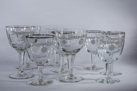 Vintage Trappist Beer Beer Glasses Set of 8 Belgian Chalice Goblets with Silver Rim Authentic Trappist Brewery Glassware Bar Cocktail Party