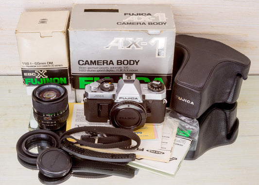 Vintage Film New Camera Manual Fujica AX-1 + Fujinon 55mm F1.6 Boxed! Professional Set Perfect Gift For Photographers and Collectors Lens