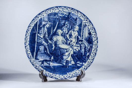 Vintage Dutch Delft Style Wall Plate Blue White Jan Steen Scene Ceramic Decorative Art Plate 1950s–1970s Home Decor Collectable Gift Holland