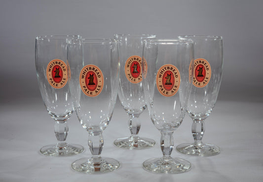 Vintage Whitbread Pale Ale Beer Glasses – Set of 5 | Rare British Pub Collectible | Vintage Barware Retro Bar Home Decor Man Cave Gift Rare