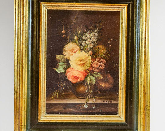 Vintage Floral Still Life Oil Painting by V. Hove