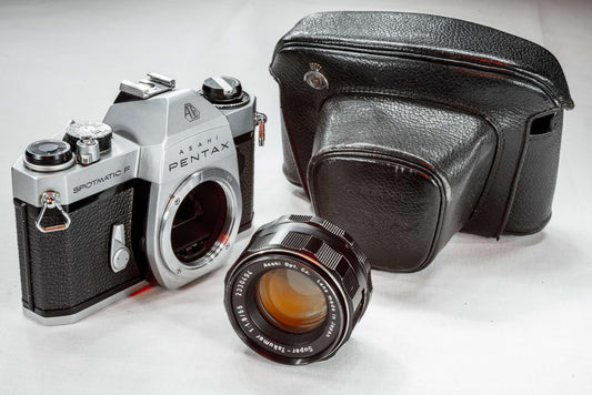 Pentax Spotmatic F SLR 35mm Film Camera with Super-Takumar 55mm F1.8 Lens & Leather Case Vintage Working M42 Manual Camera Professional Art