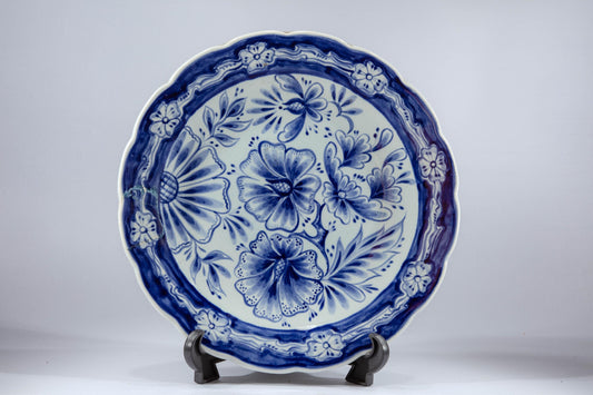 Vintage Delft Blue Wall Plate Collectable Feston Ceramic Maastricht 1953 Home Decor Art Floral Flower Design Decorative Hand Painted Platter