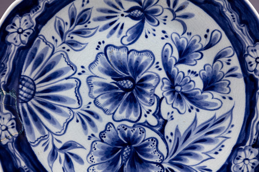 Vintage Delft Blue Wall Plate Collectable Feston Ceramic Maastricht 1953 Home Decor Art Floral Flower Design Decorative Hand Painted Platter
