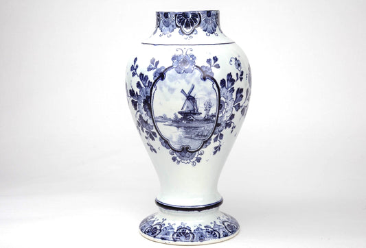 Vintage Delft Blue Vase Hand-Painted Dutch Windmill Scene Holland Pottery Blue & White Ceramic 1950s Home Decor Collectable Gift Pottery Art
