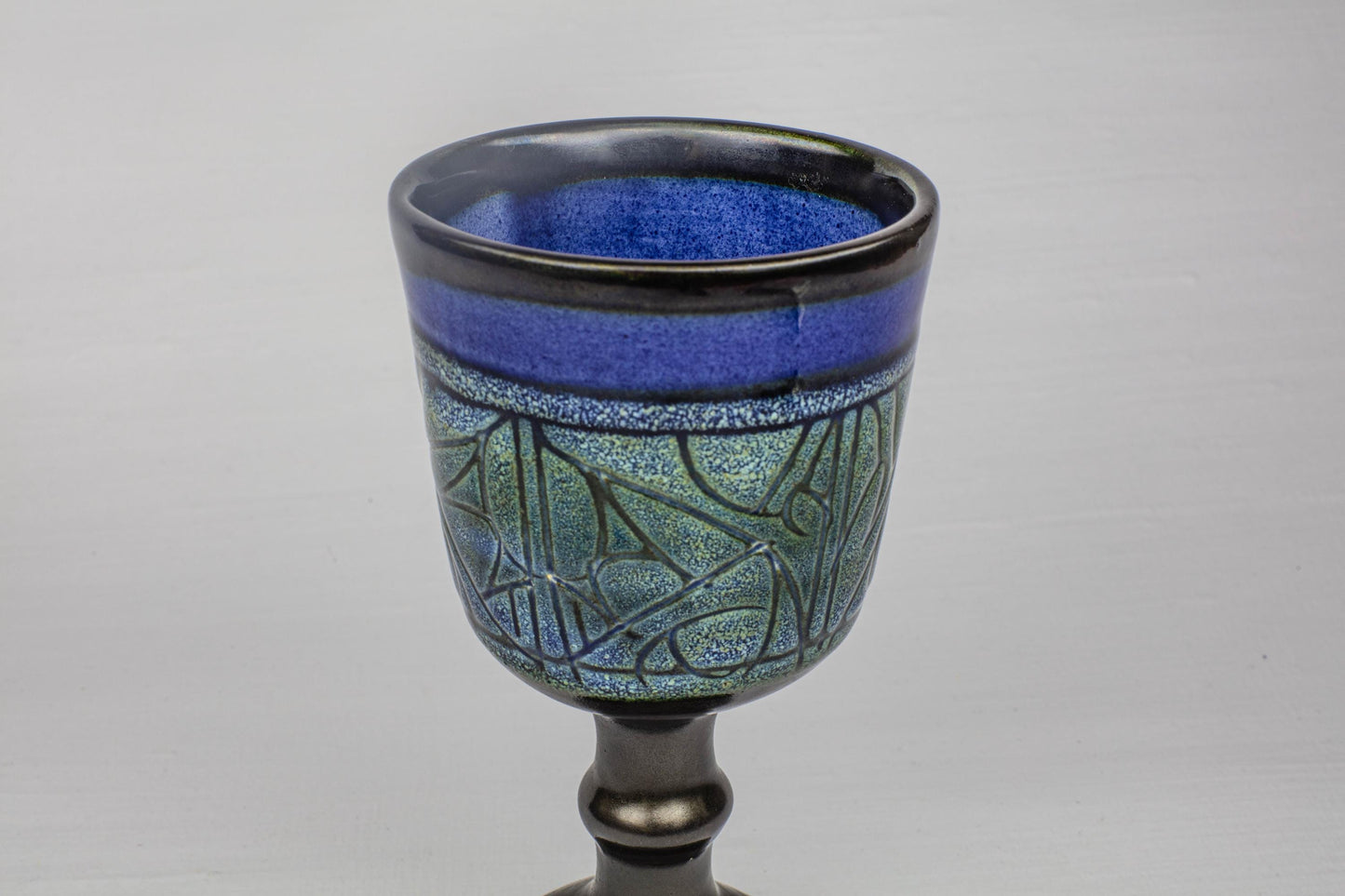 Vintage Ceramic Goblets Set of 2 Handcrafted Pottery Chalices Blue Green Glazed Wine Glass Boho Retro Tableware Drink Cocktail Retro 1970s