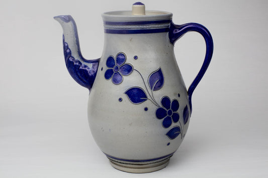 Vintage Teapot Salt-Glazed Stoneware with Cobalt Blue Floral Design 1970s German Westerwald Pottery Home Decor Kitchen Tableware Gift Retro