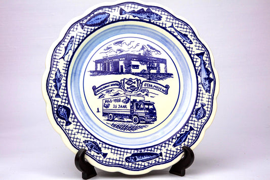 Vintage Ceramic Delft Blue Commercialvin Plate Dutch Fish Trade Anniversary 1963–1988 Blue & White Wall Decor Holland Gift Hand Painted Art