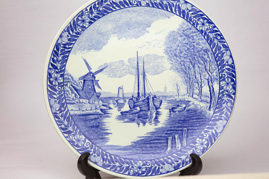 Vintage Delft Blue Plate with Dutch Windmill Sailboat Holland Landscape Scene Wall Home Decor Blue White Ceramic Collectible Plate Gift Art