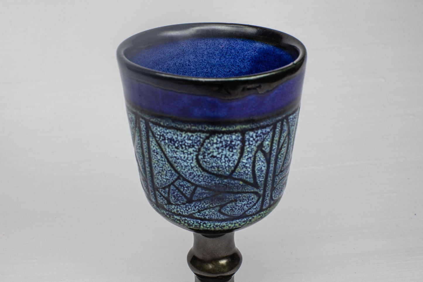 Vintage Ceramic Goblets Set of 2 Handcrafted Pottery Chalices Blue Green Glazed Wine Glass Boho Retro Tableware Drink Cocktail Retro 1970s