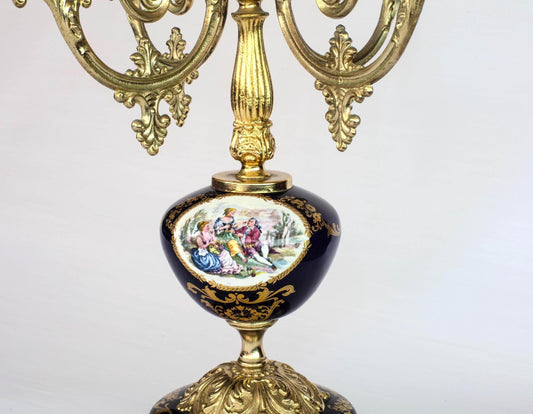 Antique French Rococo Style Candelabra Gilt Bronze Porcelain Candle Holder 19th Century Romantic Decor Vintage 6-Arm Centerpiece Candlestick