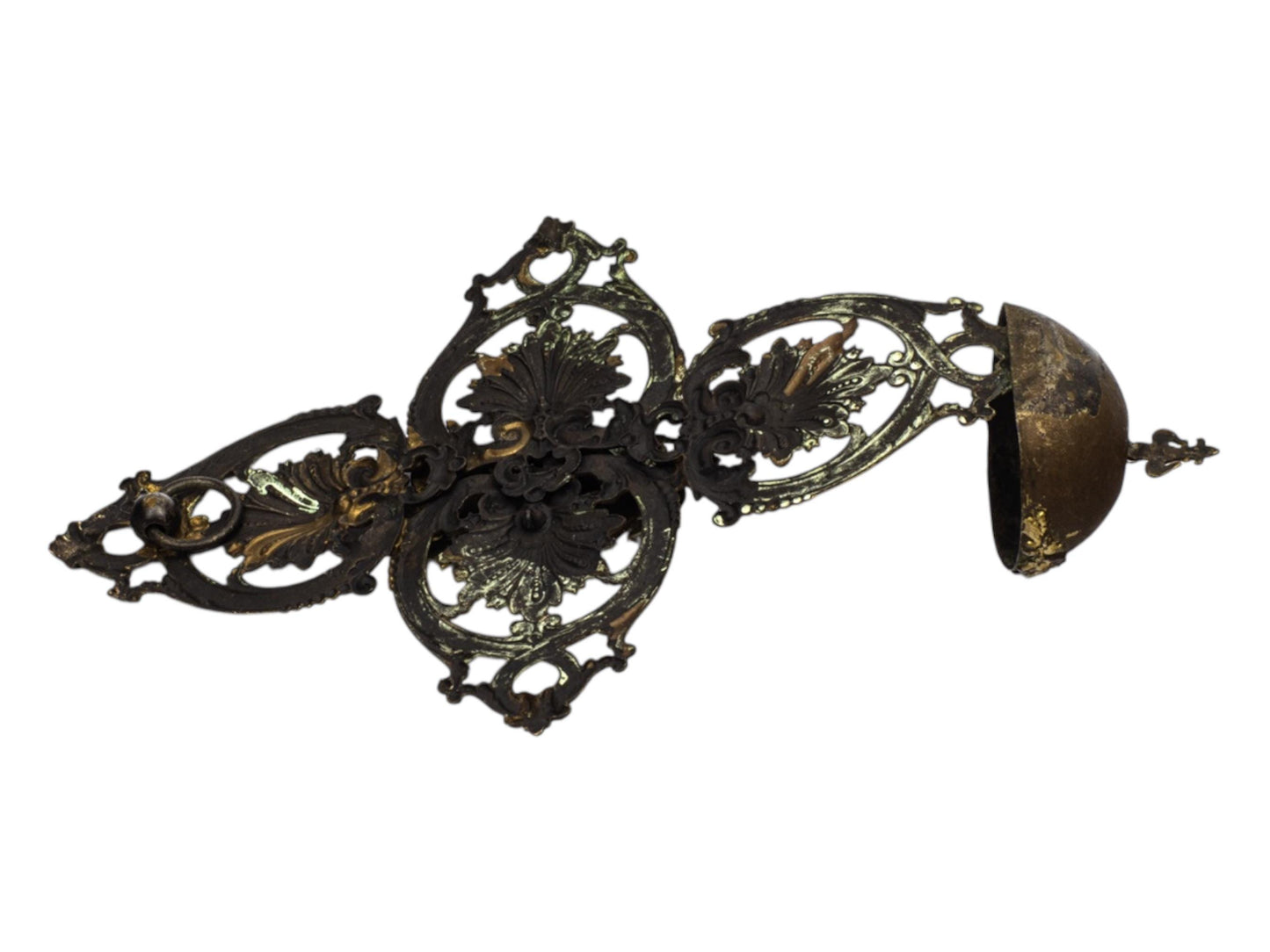 Antique French Holy Water Font Brass Wall Cross | Religious Bénitier | Sacred Heart Madonna & Child | Gilded Oratory Decor Catholic