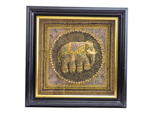 Vintage Brass Elephant Wall Art Embossed Metal Elephant Plaque Boho Safari Home Decor Indian Thai Inspired Wall Hanging Spiritual Elegant