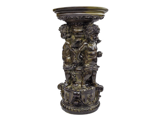 Baroque Angel Pedestal Candle Bowl Decorative Resin Column with Three Cherubs Angels Vintage-Style Brown Home Antique Decor Statue Accent