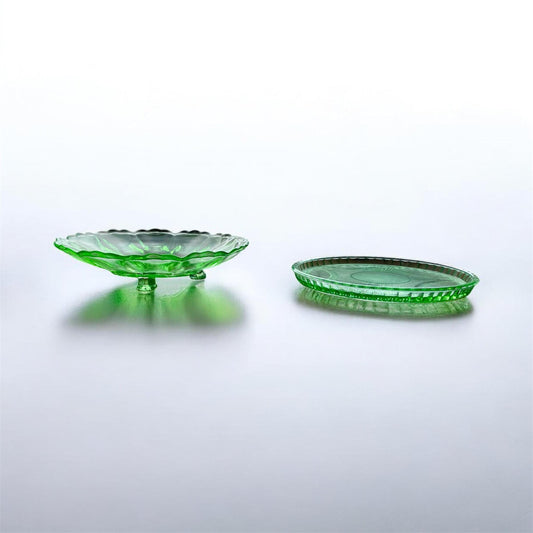 Vintage Green Glass Dessert Plates Set Art Dec Pressed Plates Depression 1930s Retro Serving Dish Cottagecore Home Decor Collectable Kitchen