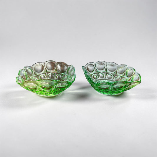 Vintage Green Glass Bowls Set of 2, Artist Style Dessert Bowls, Retro Pressed Glass Candy Dishes, Small Serving Bowls Mid Century Decor Art